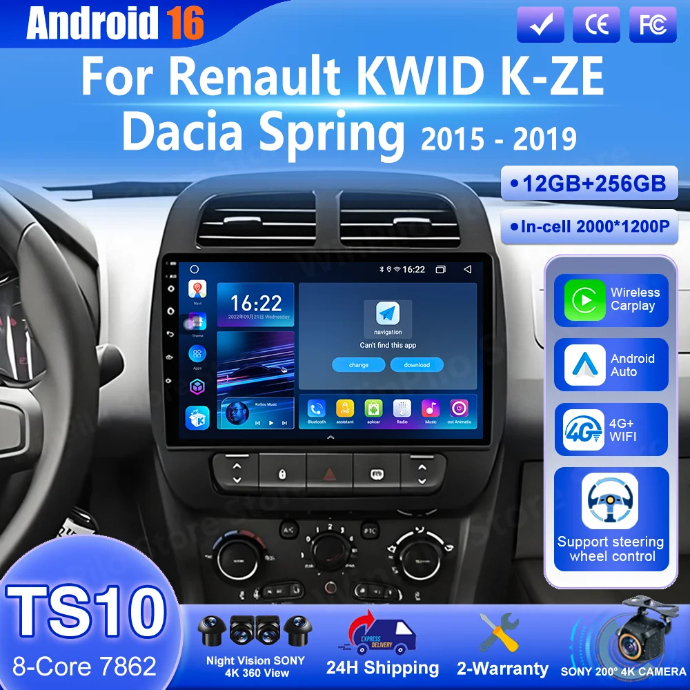 Android 16 Car Dvd For Renault KWID K-ZE Dacia Spring 2015 2016 2017 2018 2019 Auto Multimedia Video Player Carpaly Head Unit 4G