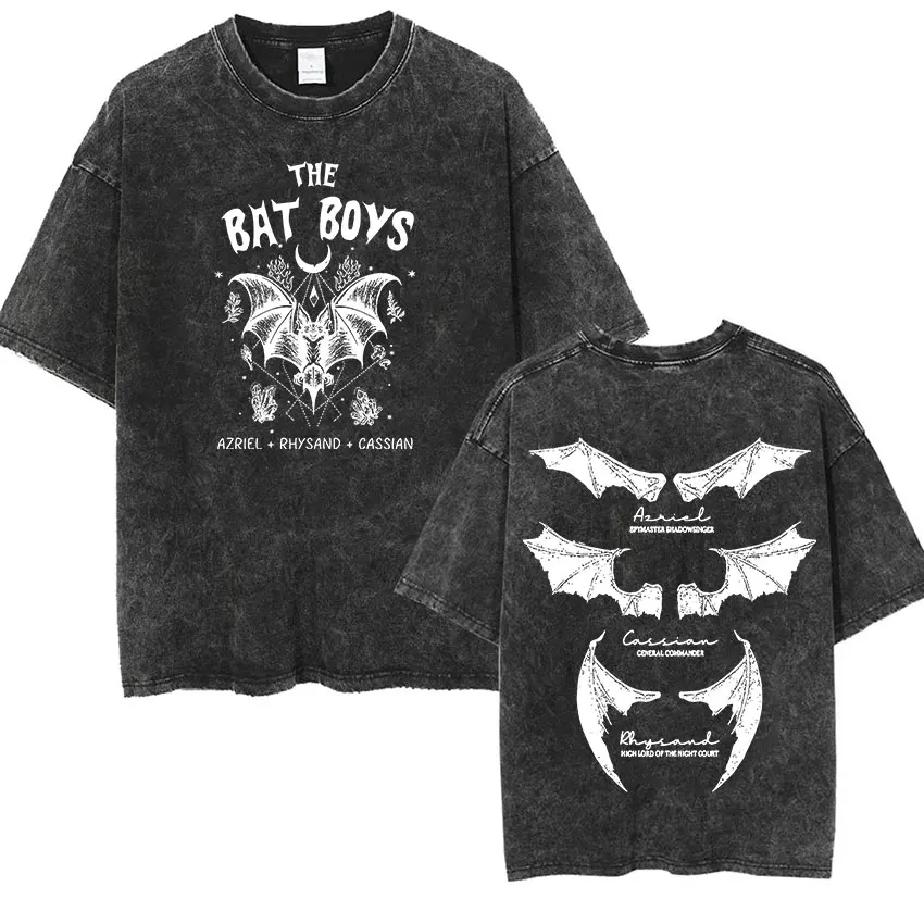 The Bat Boys Rhysand Azriel Cassian T Shirt Men Women Vintage Washed Short Sleeve T-shirts Aesthetic Clothing Oversized T-Shirt