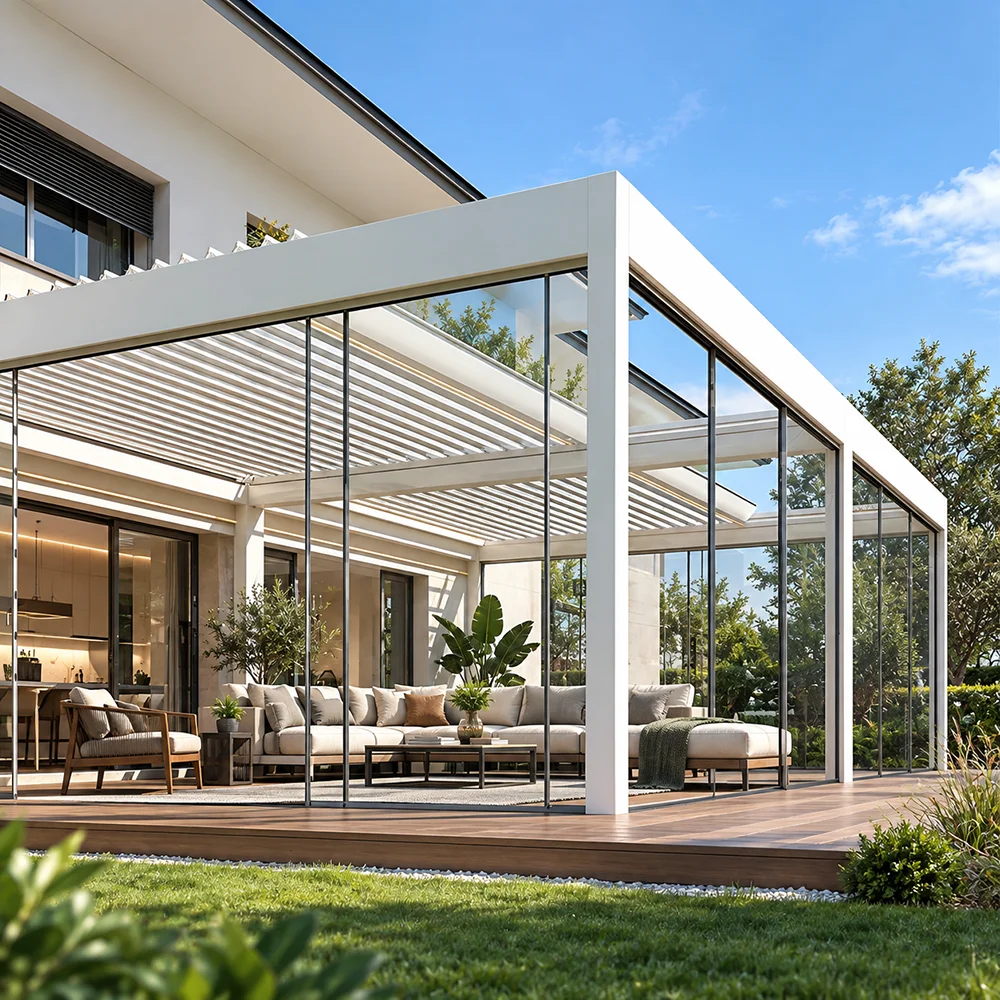 Outdoor Aluminum Pergola Gazebo Pavilion Garden Patio Hardtop Canopy With Louvered Roof Sun Shade Resting Shelter