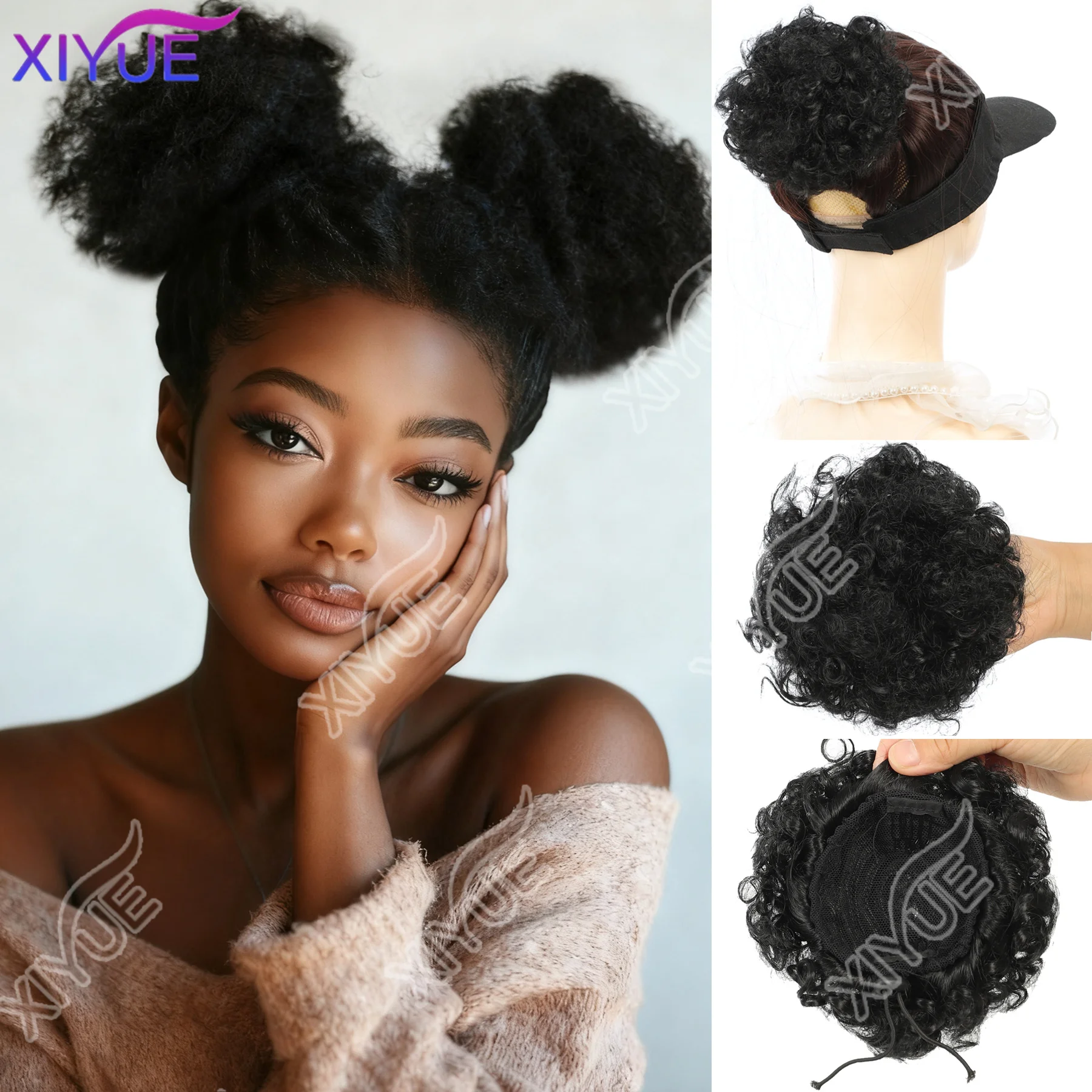 

XIYUE Synthetic Large Afro Puff Drawstring Ponytail Kinky Curly Hair Bun Piece with Clips in Updo Extensions for Black Women