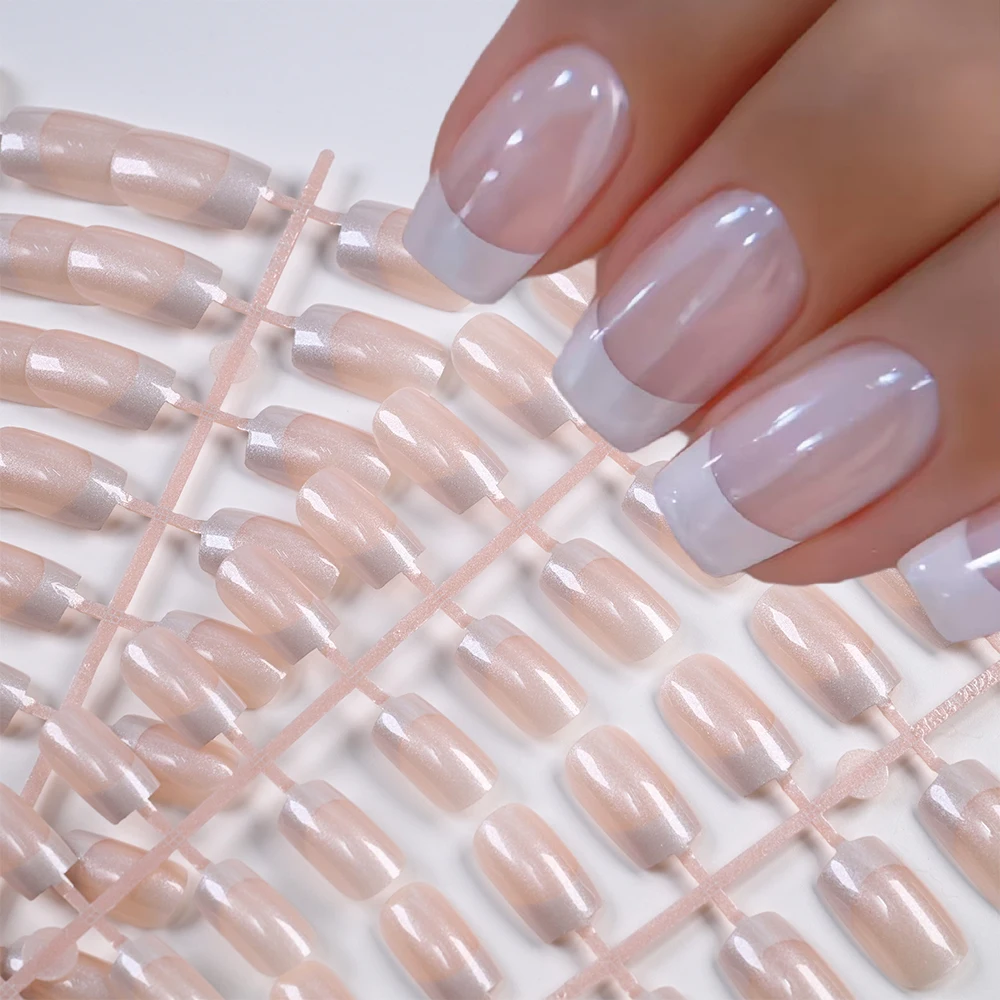 120 قطعة لامعة بيرليسسينت الفرنسية الأظافر وهمية 12 أحجام قصيرة مربع اضغط على الأظافر بسيطة Ins انفصال غطاء كامل أظافر صناعية نصائح #2
