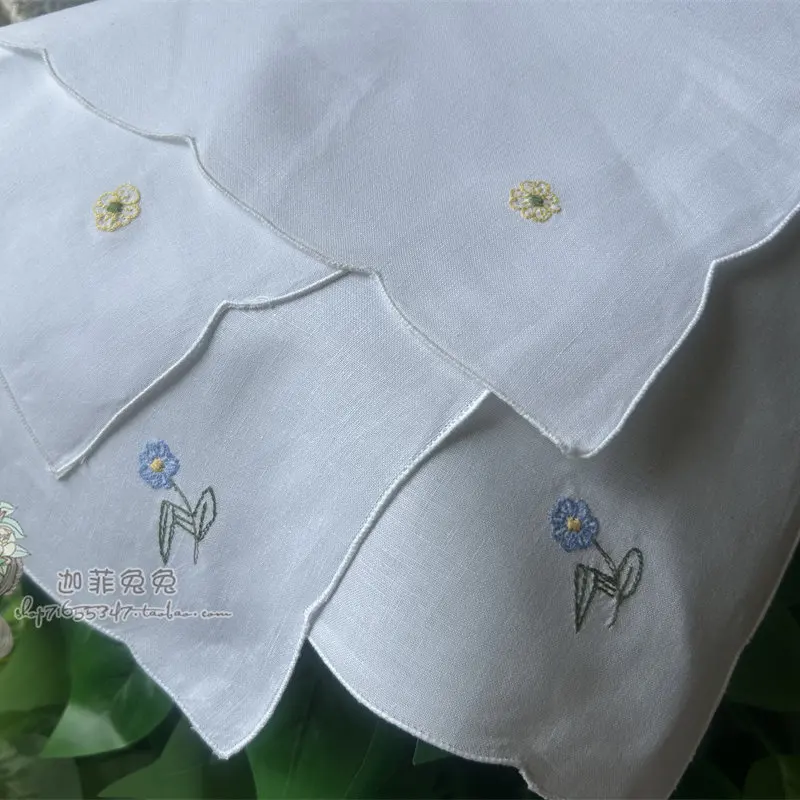 12PCS White Cotton Machine Embroidered Small Square Handkerchief