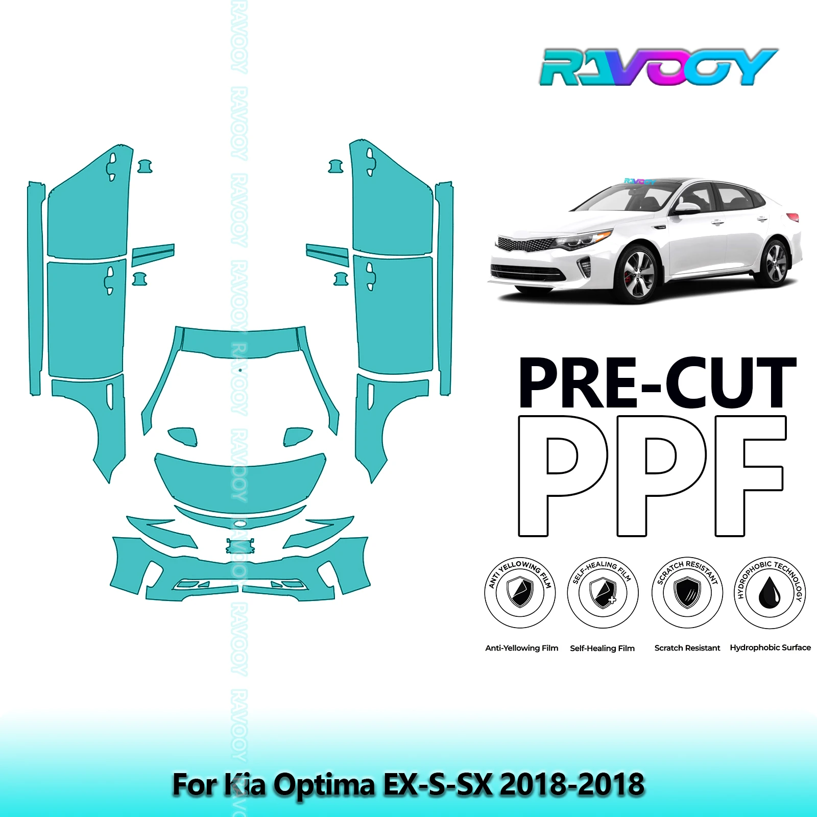 

8.5Mil Precut Paint Protection Film PPF Clear Bra Front Kit+Doors For Kia Optima EX-S-SX 2018-2018