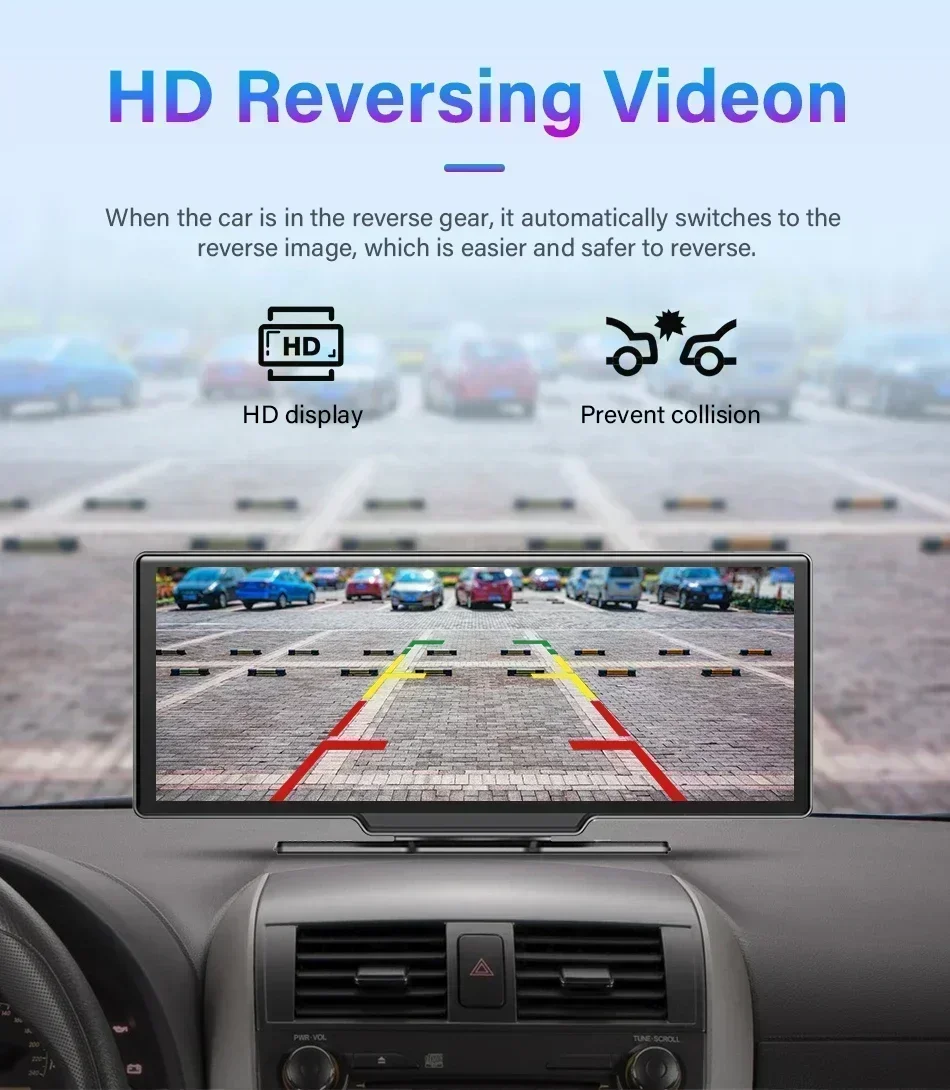Srnubi 10,26" Dash Cam Rück Carplay Android Auto 4K DVR Navigation Player Dual Len Recorder Dashboard WIFI BT – Detail 13