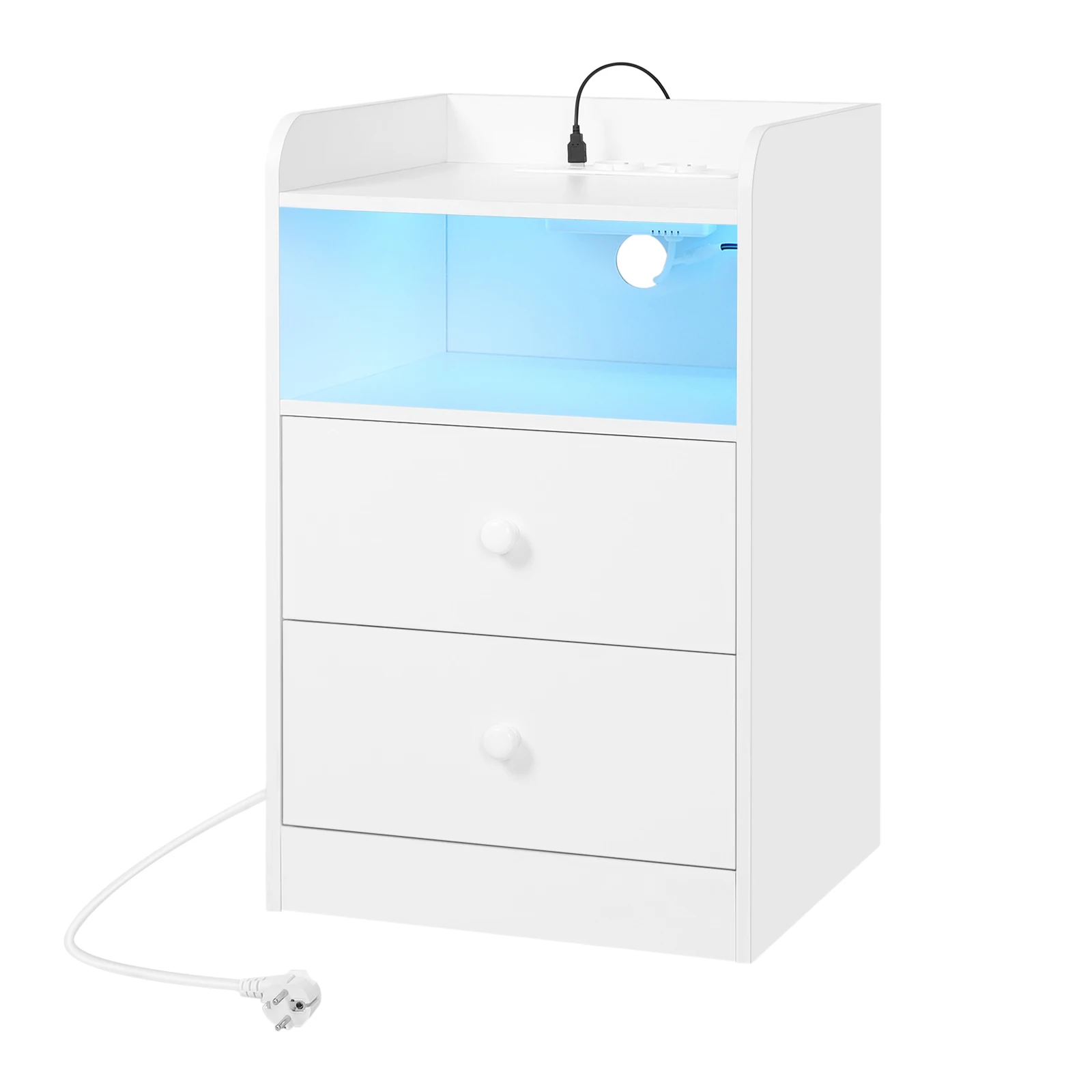 WOLTU Nachttisch, Nachttisch mit Ladestation, USB-Steckdosen, Anschlüsse, Beistelltisch mit LED-Licht, Bettüberzugs-Tisch, Schlafzimmer-Tisch aus Holz – Detail 4