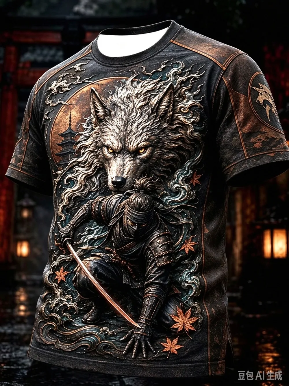 Fashion Japanese White Wolf Warrior 3D Printed Casual Street Punk Outdoors Fitness Men Plus-size T-shirt Large Size parent-child