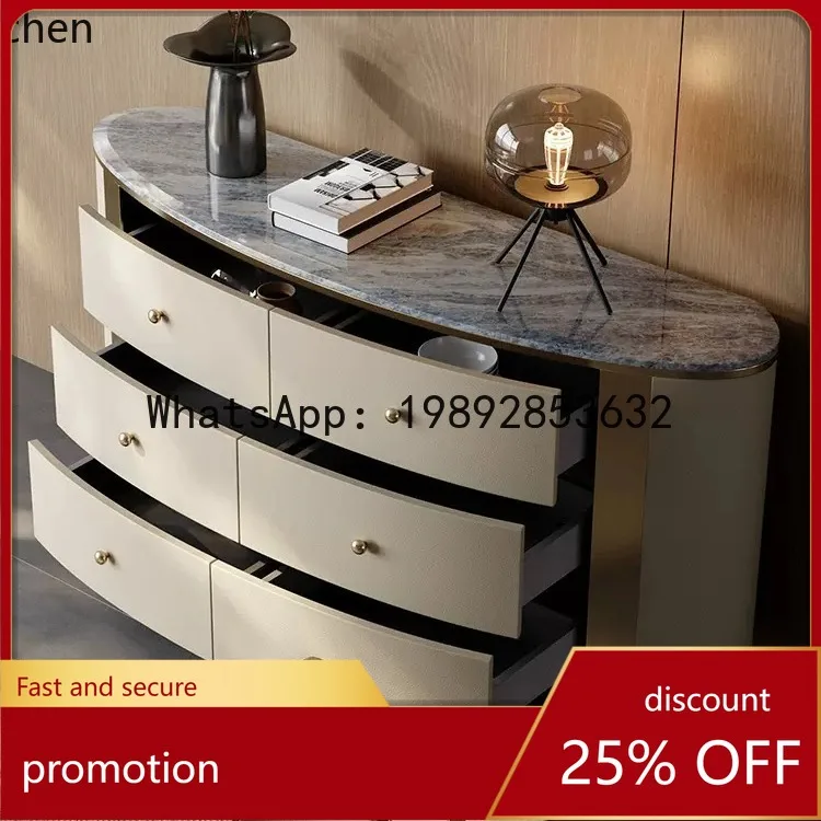 

YFY Minimalist Six-Drawer Cabinet Natural Marble Sideboard Stainless Steel High-End Leather Storage Cabinet