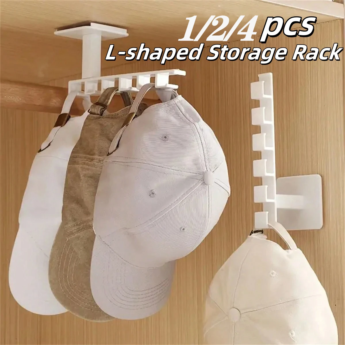 1/2/4Pcs Punch Free Hat Hanger L-shaped Wall Mount Holder Multifunctional 6 Hooks Rack for Clothes Baseball Cap Storage Tool