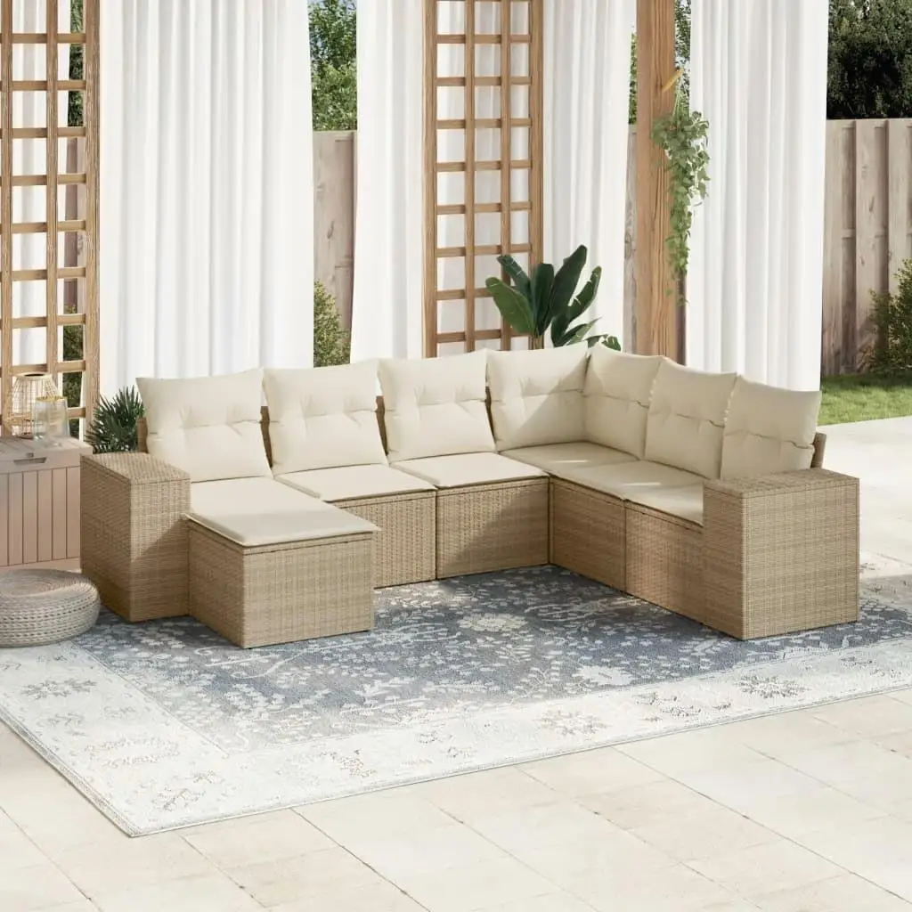 

Beige PE Rattan Garden Sofa Set with Powder Coated Steel Frame Large Outdoor Furniture