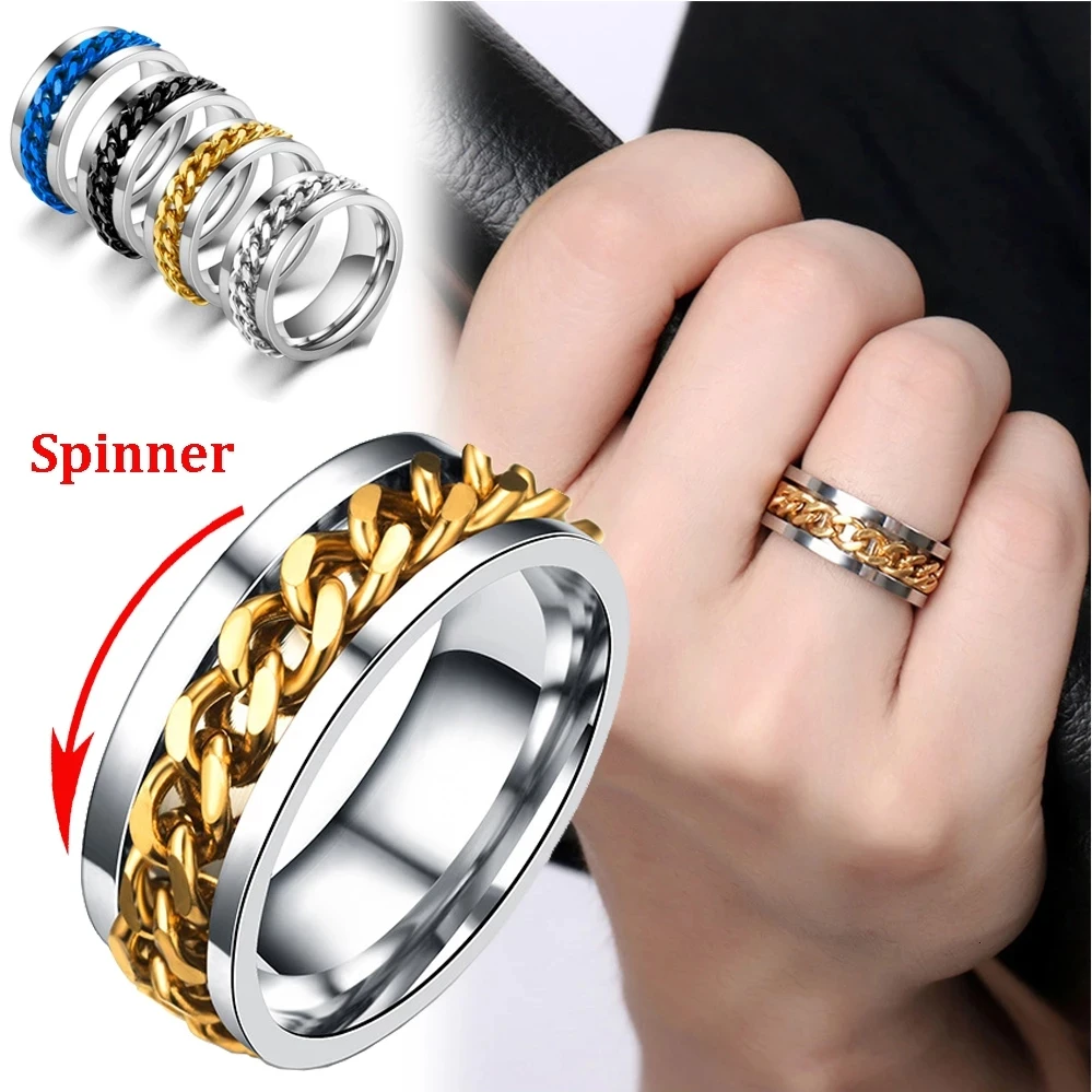 ZHOUYANG Anxiety Ring For Men Spinner Cuban Chain Punk Fidget Rings Titanium Steel Hip Hop Jewelry Accessories Wholesale KAR028