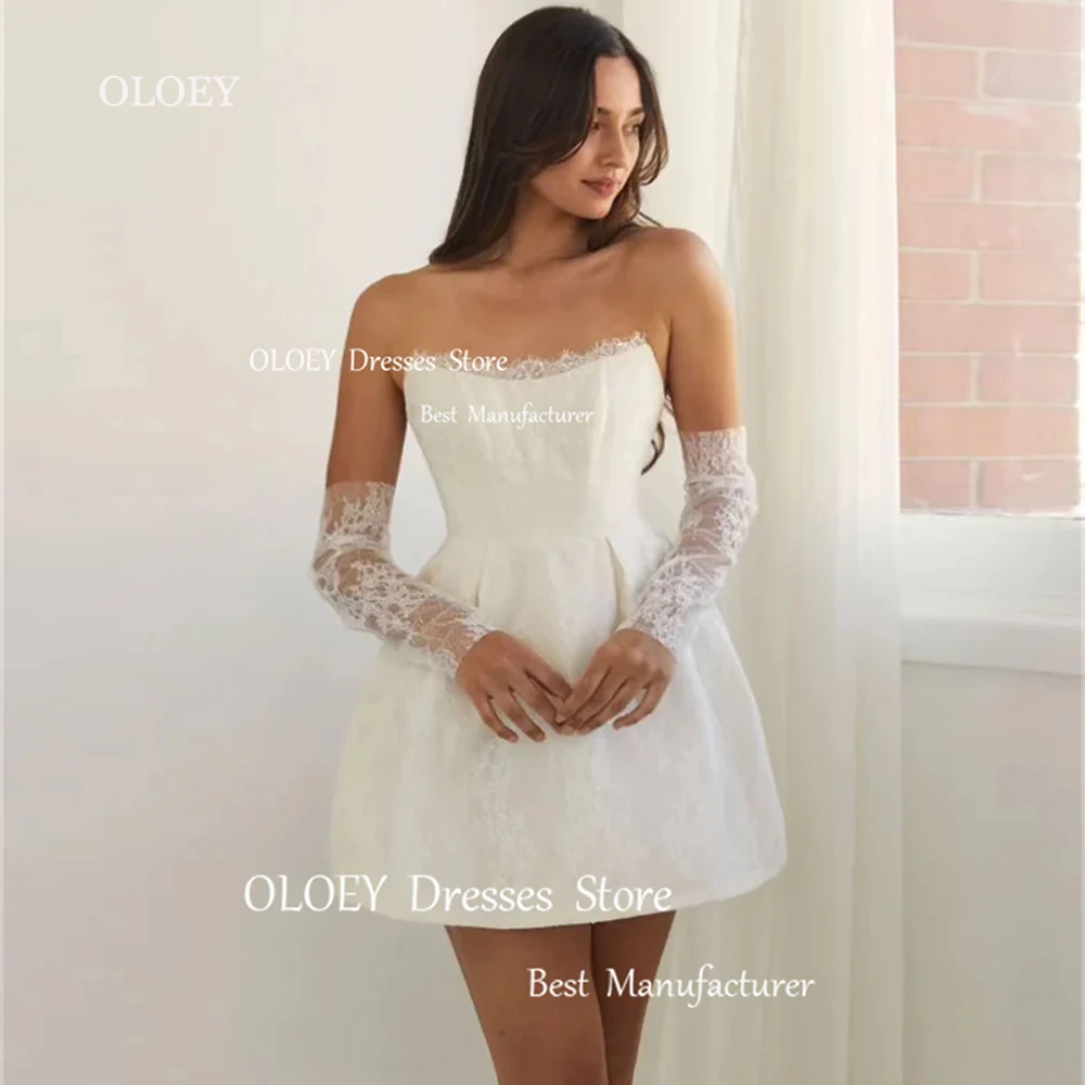 OLOEY Simple Strapless Mini Wedding Dresses Photoshoot Pleated Satin Sweetheart A Line Bridal Gowns Custom Robe de marriage