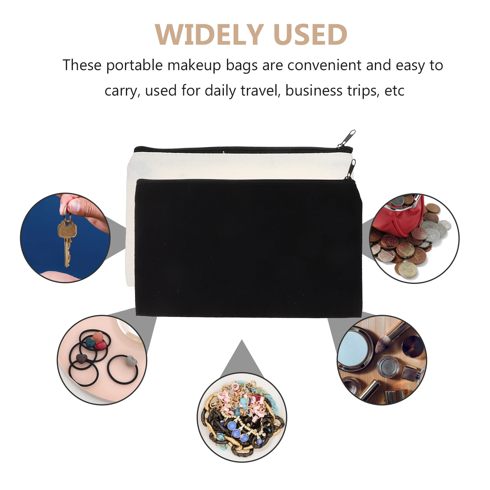 

12pcs Canvas Zipper Bag Travel Pouch Toiletry Wash Bag Sublimation Diy Makeup Storage Pencil Case Business Daily Use