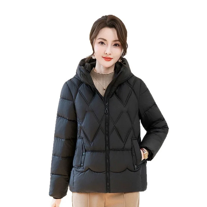 2025 nueva moda Parkas cortas chaqueta de invierno para mujer Chaqueta de algodón con capucha abrigo de algodón suelto Casual para mujer prendas de vestir gruesas y cálidas