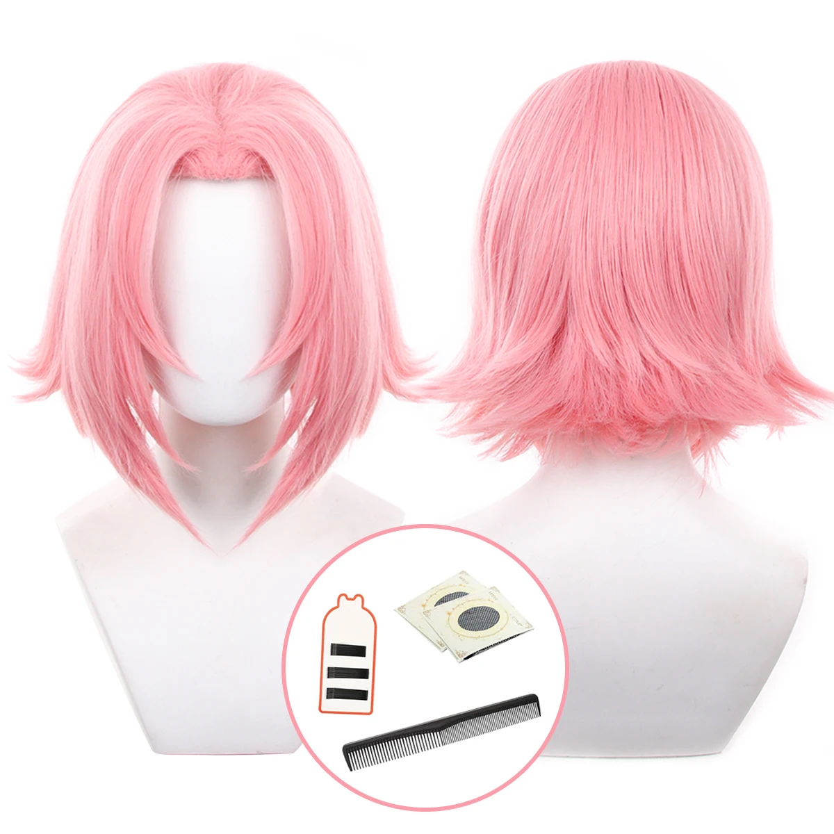 HOLOUN Anime Haruno Sakura Cosplay Wig Rose Net Synthetic Fiber Adjustable Size Heat Resistant Cap Christmas