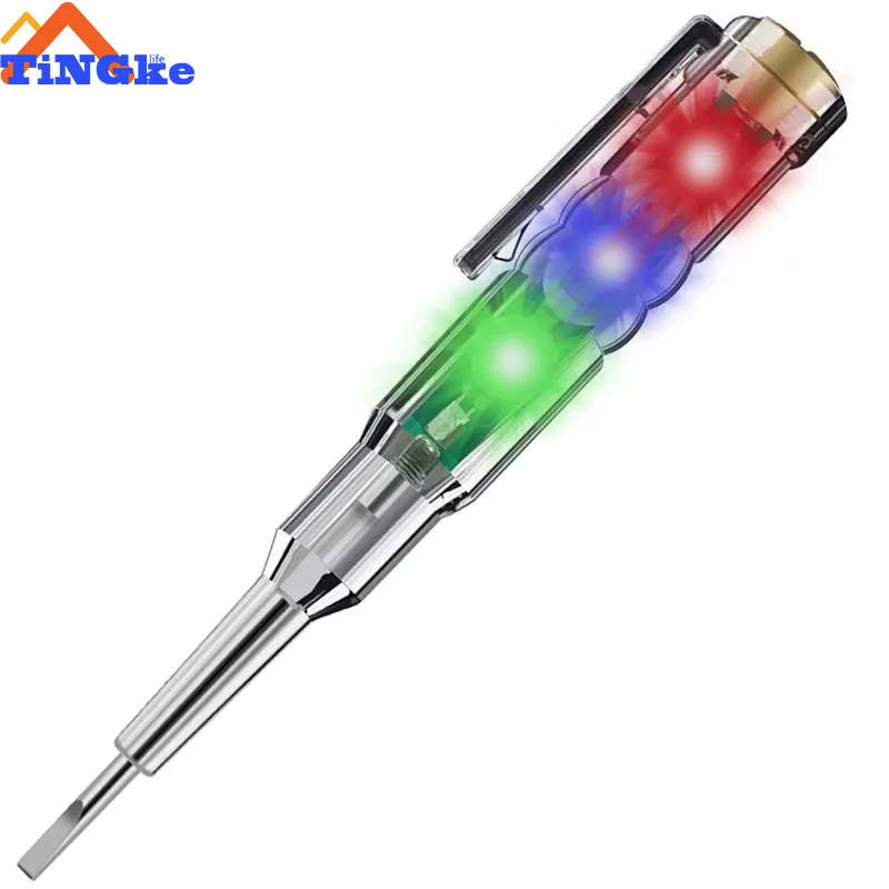 Test Pen With Led Buzzer Ac24-250V 3.5Mm High Brightness Three Light Color Light Built-In Buzzer Screwdriver Test Pen