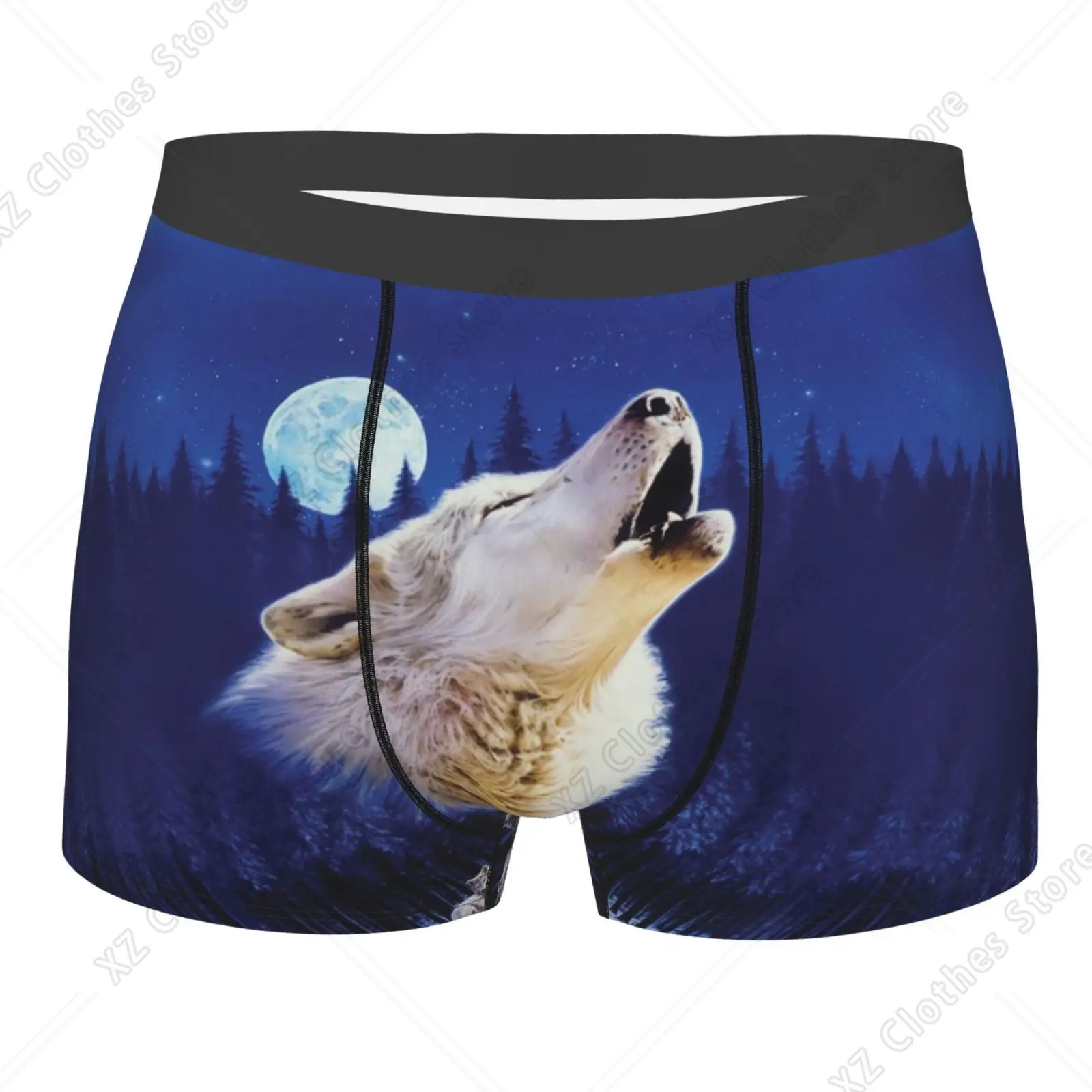 Starry Night Wolf Pattern Print Men Underwear Boxers Men's Novelty Underpant Breathable Printed Male Underpants Man Boxer Briefs
