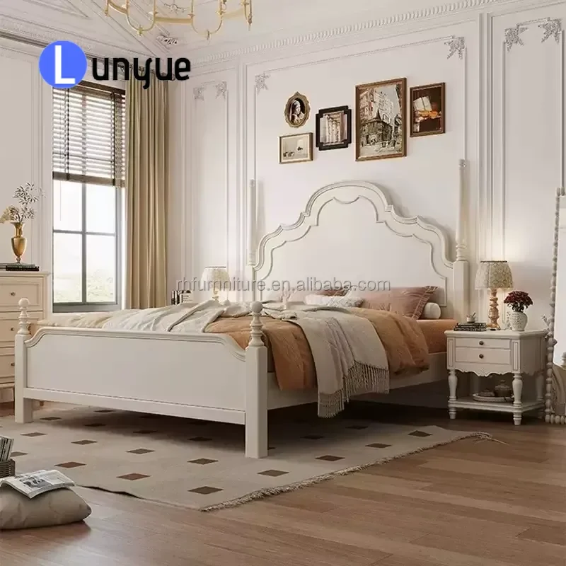 Hand Carved Solid Wood Bed 1.8m Double 1.5m Single Master Bedroom Furniture Durable Classic Design Home Decor