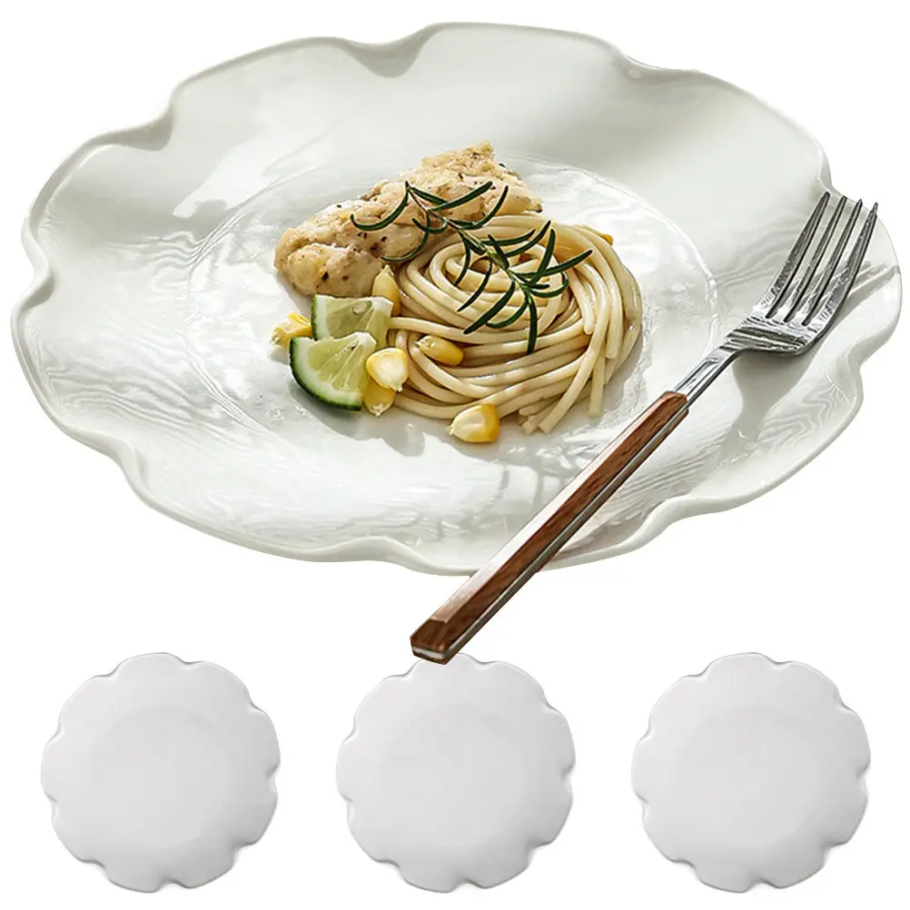 4Pcs White Ceramic Plates Thickened Impact Resistant Oven Safe Multi-Function Dinner Salad Dessert Plates Kitchen Serving Set