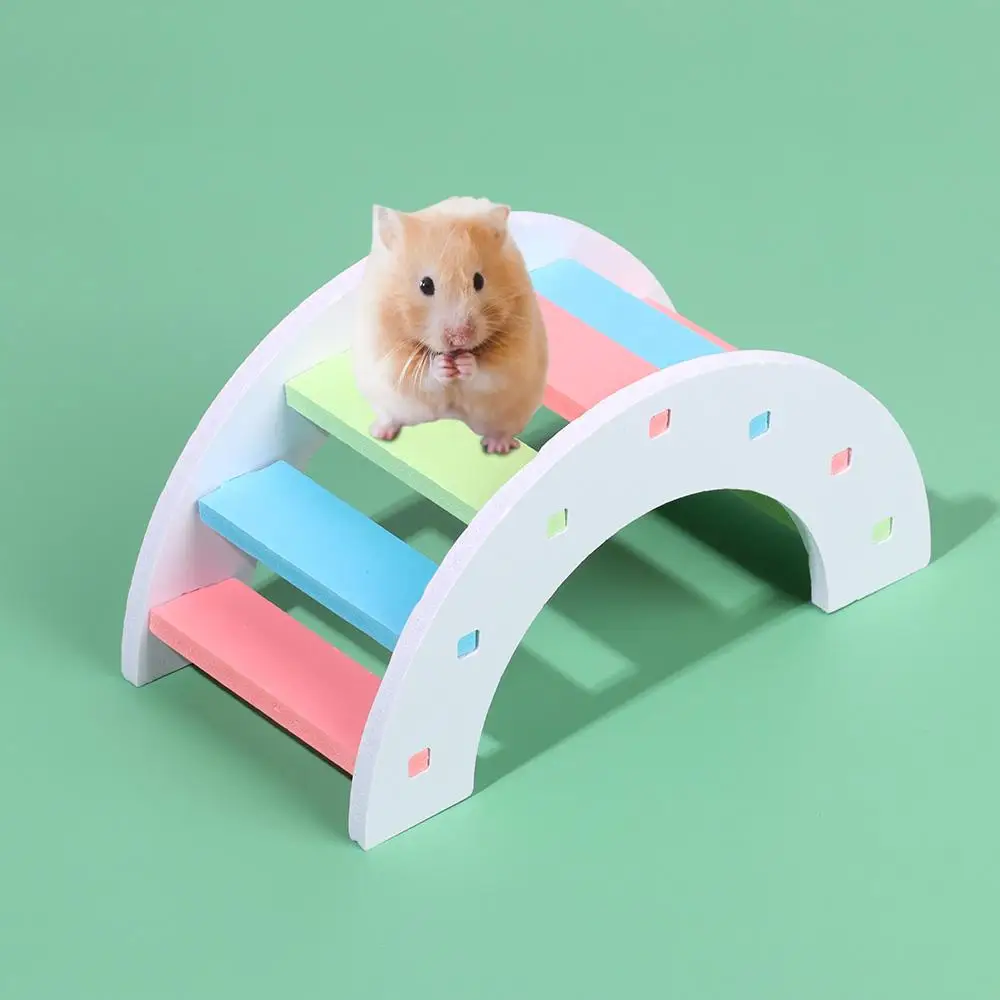 Hamster Toys Set Include Wooden Hamster House, Rainbow Bridge, Hamster Seesaw Toy  Chew Corn for Small Animal Gerbil Hamster