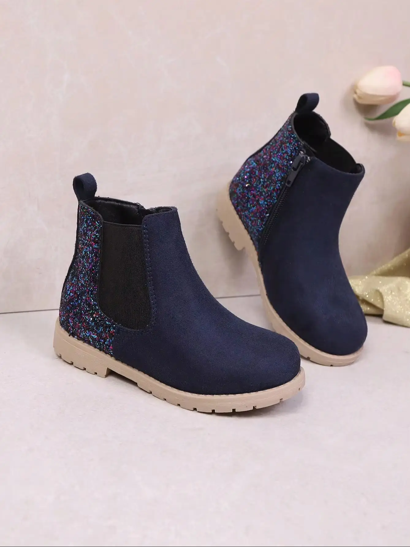 Black Stretch Sock Collar Rain Boots for Students, Lightweight Slip-On Short Ankle Boots, Non-slip & Wear-resistant