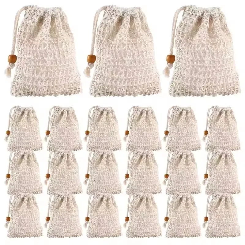 5-100Pcs Shower Bath Sisal Soap Bag Natural Sisal Soap Bag Exfoliating Soap Saver Pouch Holder for Bath & Shower Use