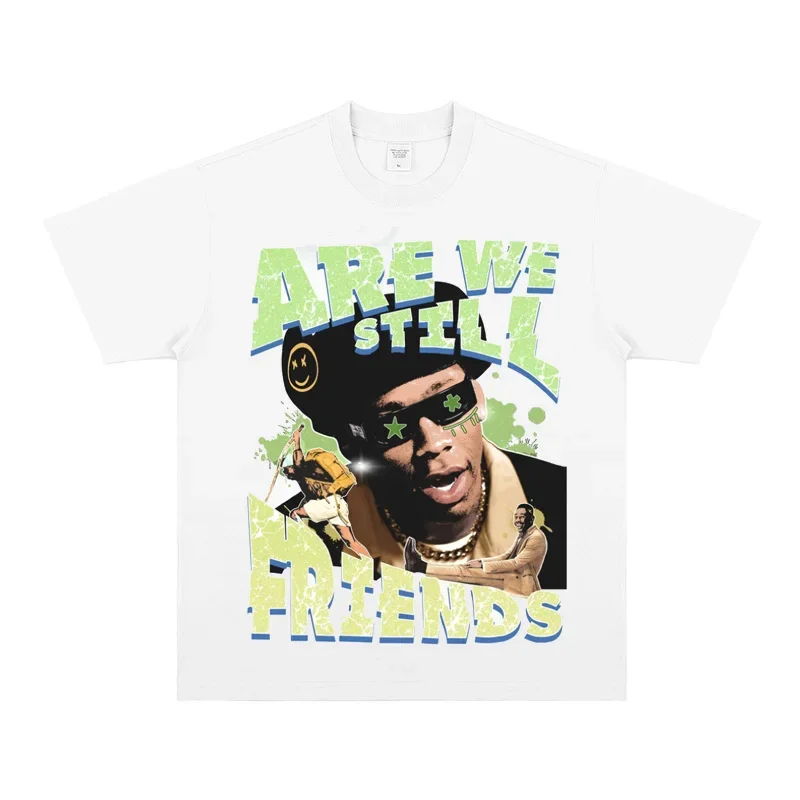 Hip-hop Short-sleeve Streetwear Portrait Retro High-street Loose Heavyweight Pure Cotton Digital Direct Print T-shirt  Unisex