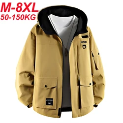 Chaqueta con capucha para hombre 8XL, gabardina cortavientos con bolsillos grandes, gabardinas de gran tamaño 6XL 7XL de talla grande, impermeable, para acampar, Softshell fino y suelto