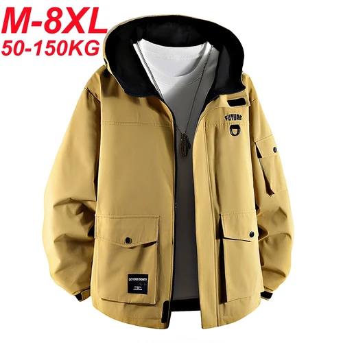 8XL 남성 자켓 후드 빅 포켓 윈드 브레이커 트렌치 코트 특대 6XL 7XL 플러스 사이즈 방수 캠핑 느슨한 얇은 Softshell 