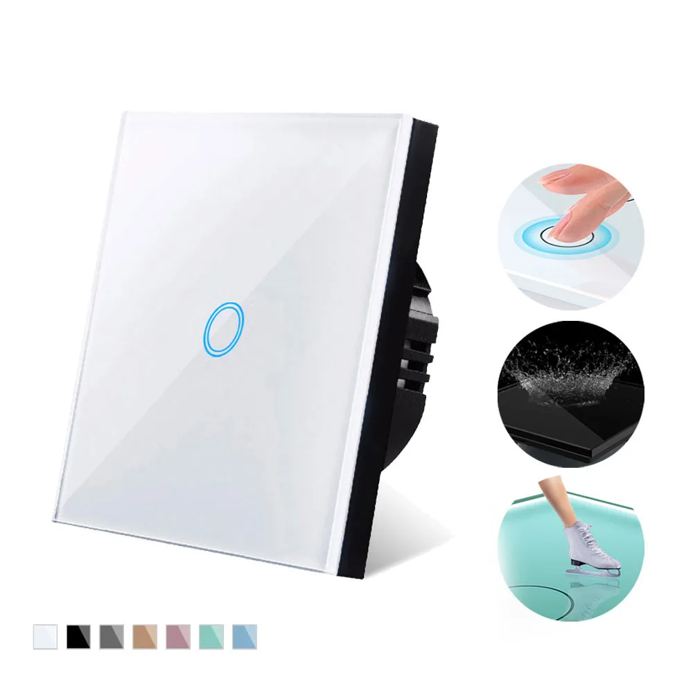 

Wall Touch Switch 220V EU Standard Tempered Crystal Glass Panel Power 1/2/3 Gang 1 Way Light Sensor Switches Waterproof