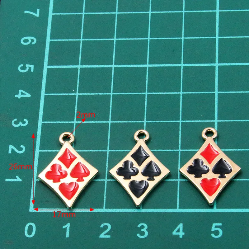 10Pcs 17*26mm 3 Color Alloy Metal Drop Oil Playing Cards Charms Pendant For DIY Bracelet Necklace Jewelry Making