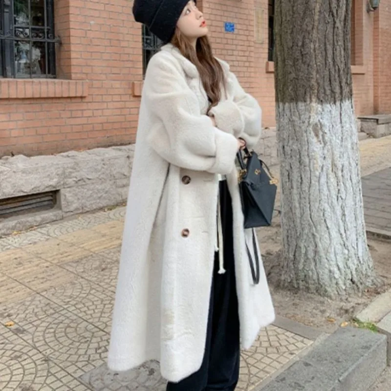 

2023 New Autumn and Winter Women Faux Fur Coat Loose Suit Collar imitate Mink-like Thicken warm Long outwear Wool Fur Overcoat