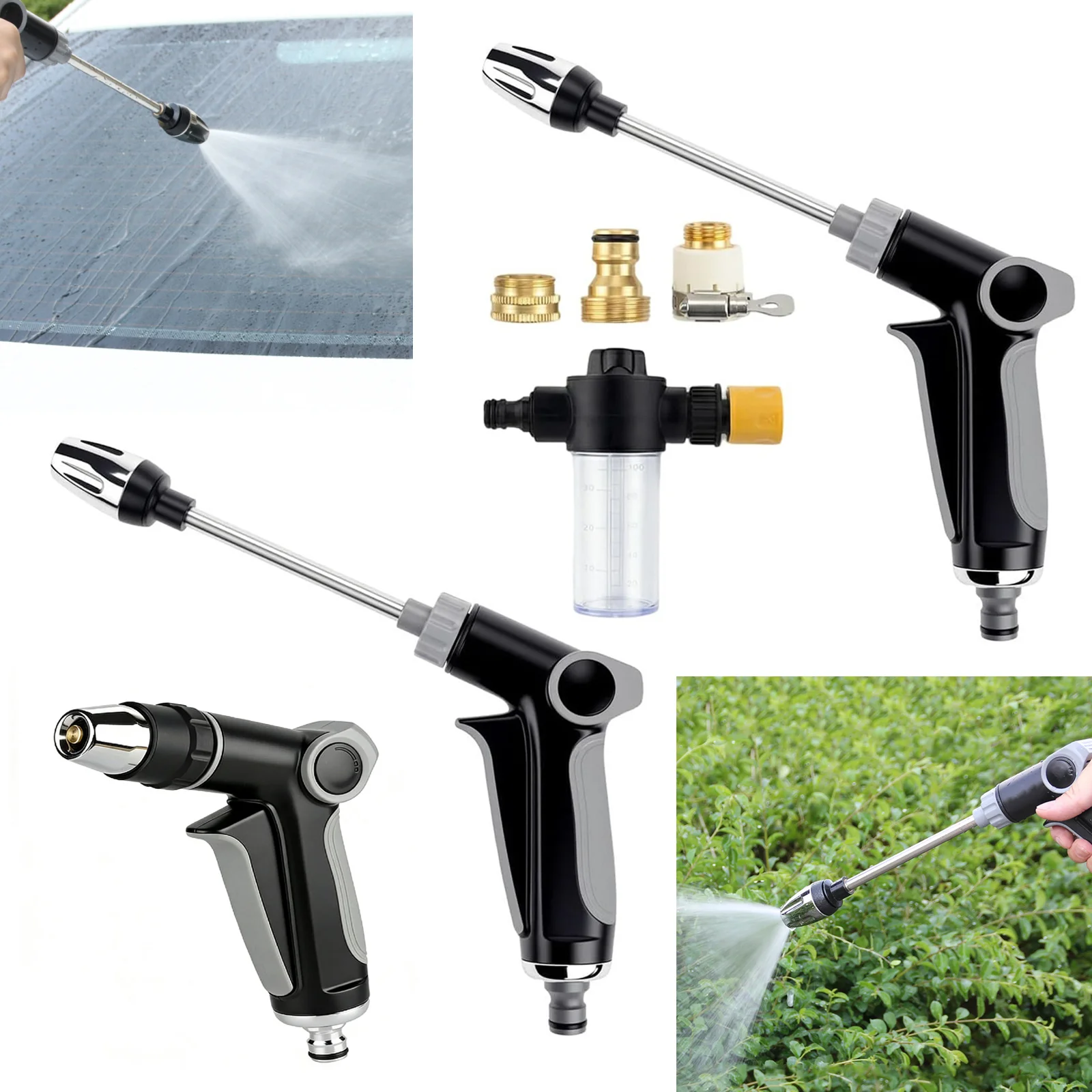 High-Pressure Car Washing Water Gun Foam Kettle Garden Lawn Watering Irrigation Tools 3/4in Expandable Hose Cleaning Supplies view 2