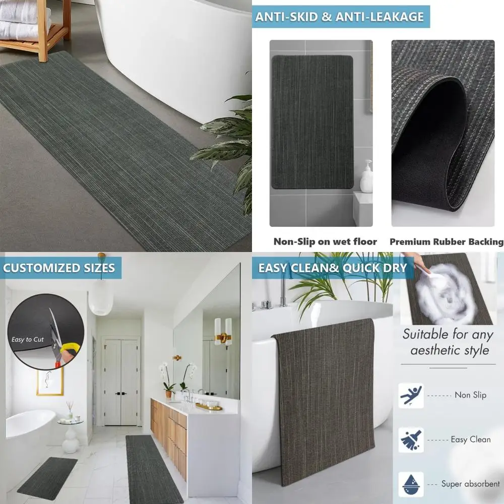

custom-sized rubber non-slip absorbent thin bath rugs - quick drying, door-fit, washable mats
