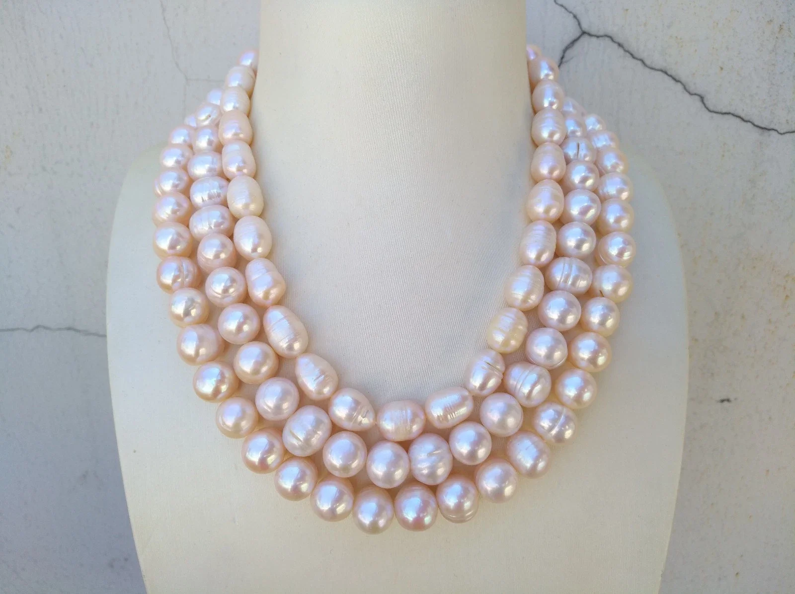 3-Row/Natural AAA 10x12mm South Sea Pink Pearl Necklace16-17-18inch/ 18-19-20 inch 14k Gold