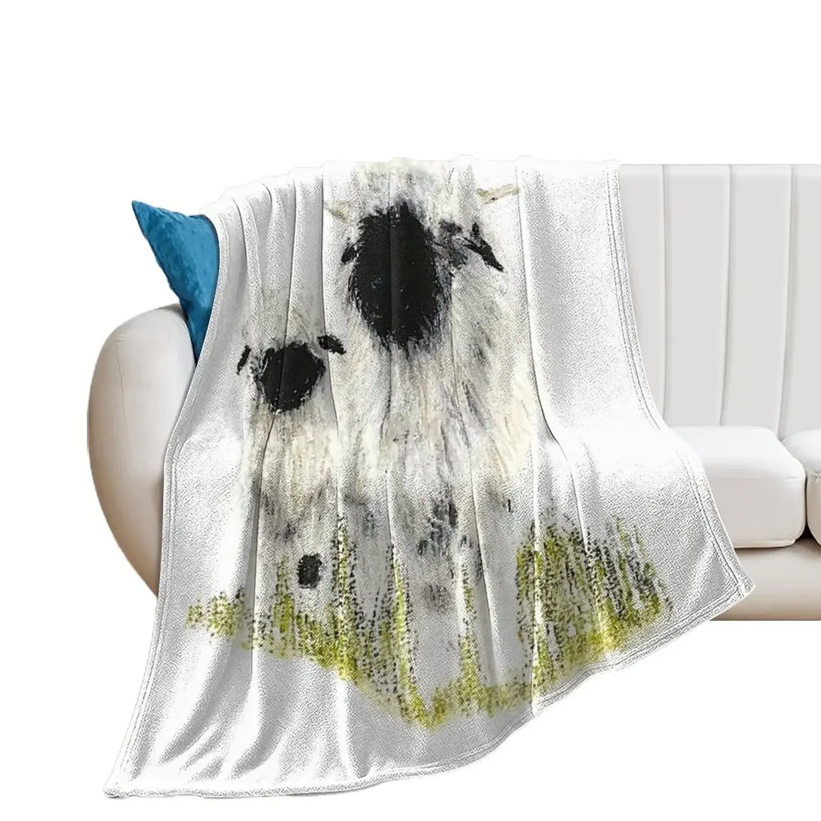 Valais Blacknose Sheep by Sam Coull Throw Blanket Cute Plaid Hairys Blankets