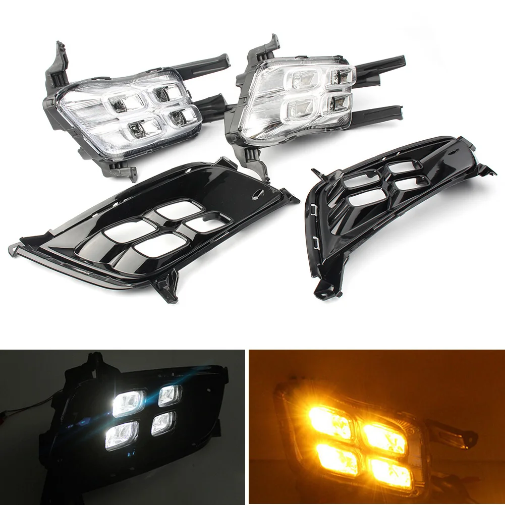 2Pcs For Kia K5 Optima 2014-2015 Car Fog Lamp Turn Signal Light 4 LEDs DRL Daytime Running Light DC 12V