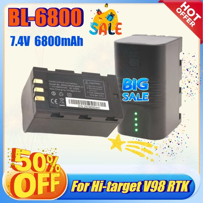New BL-6800 7.4V 6800mAh Replacement Li-ion Battery for Hi-target V98 RTK High Quality Guarantee CL-8430B Charger