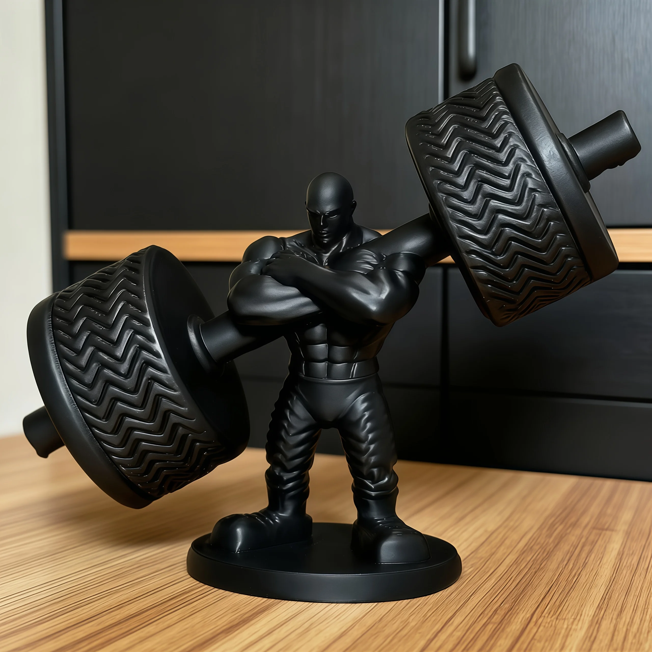 1-teiliges Diagonales Hantel-förmiges Ornament, Schwarze Gewichtheber-Statue, Heimfitness-Dekoration und Geschenk für Fitness-Enthusiasten, Fitness-Enthusiasten Schreibtisch-Dekoration, Kreatives