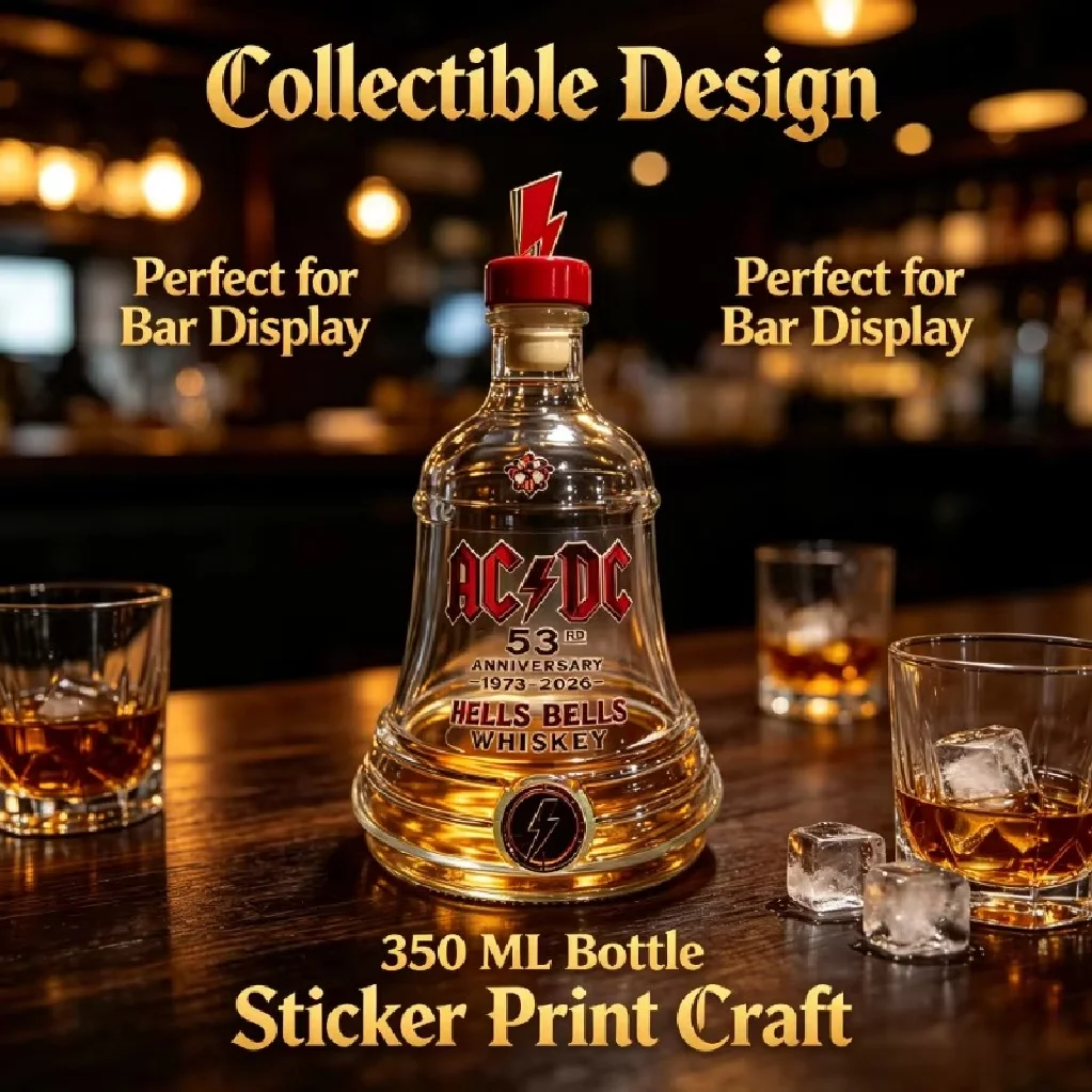 350ML AC/DC Hells Bells Glass Whiskey Bottle Bell‑Shape Liquor Decanter Rock Music Bar Collection Display Gift