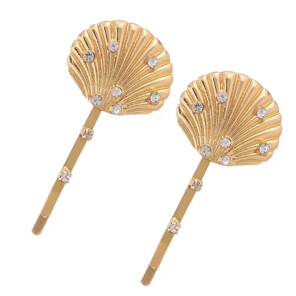 

2pcs Shell Hair Clips Rhinestone Alloy Seashell Shaped Barrettes For Women Party Festival Travel Daily Use Hairpin Elegant Hair