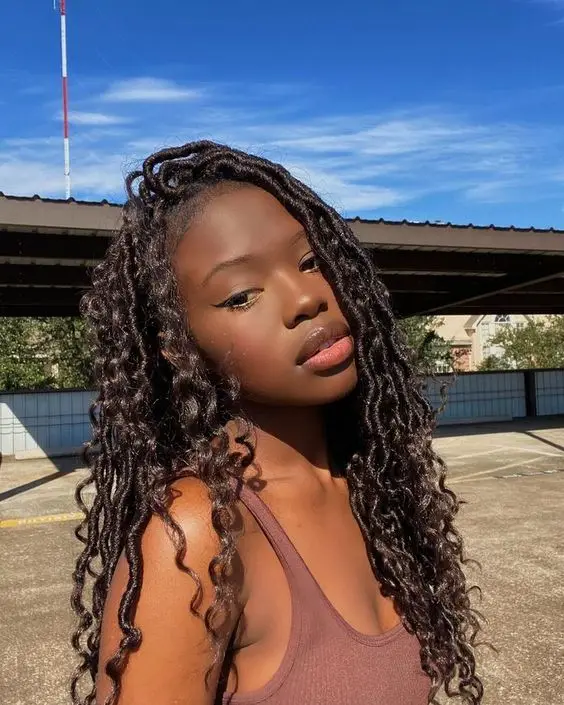 Synthetische Göttin Locs Häkeln Haar Zöpfe Lockige Faux Locs Flechten Haarverlängerungen Perücke Für Frauen Schwarz Hippie Boho Stil – Detail 15