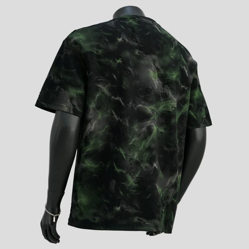 

Темно-зеленый электрический камуфляжный узор с дырками, повседневная футболка с короткими рукавами, мужской летний модный уличный топ