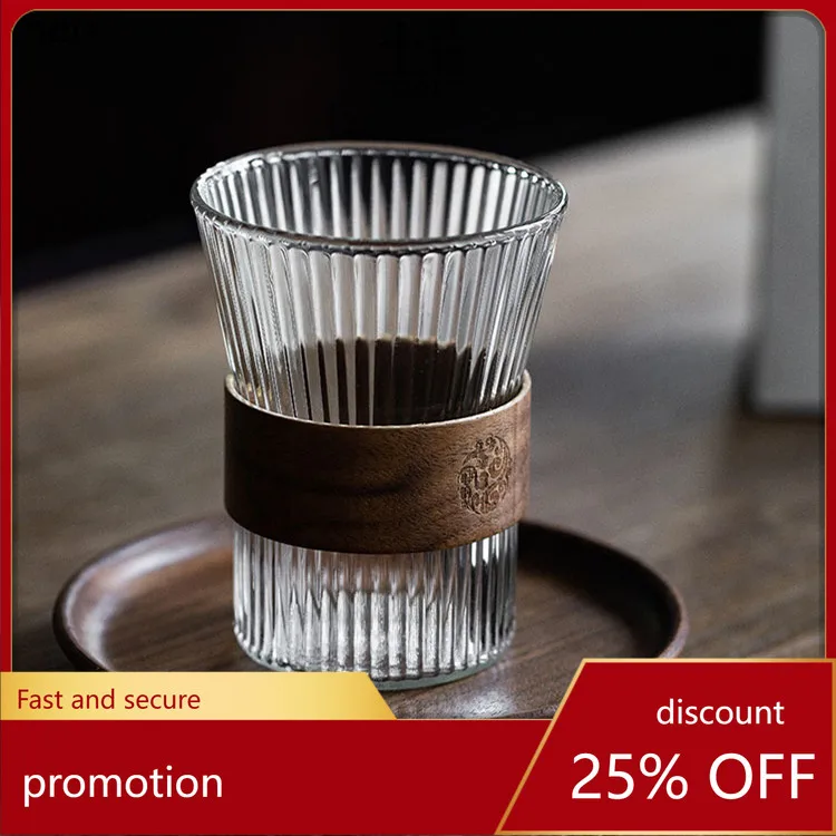 YFY accessible luxury vertical pattern coffee  high borosilicate glass coffee  stripesfor  layer  wood chip  milk