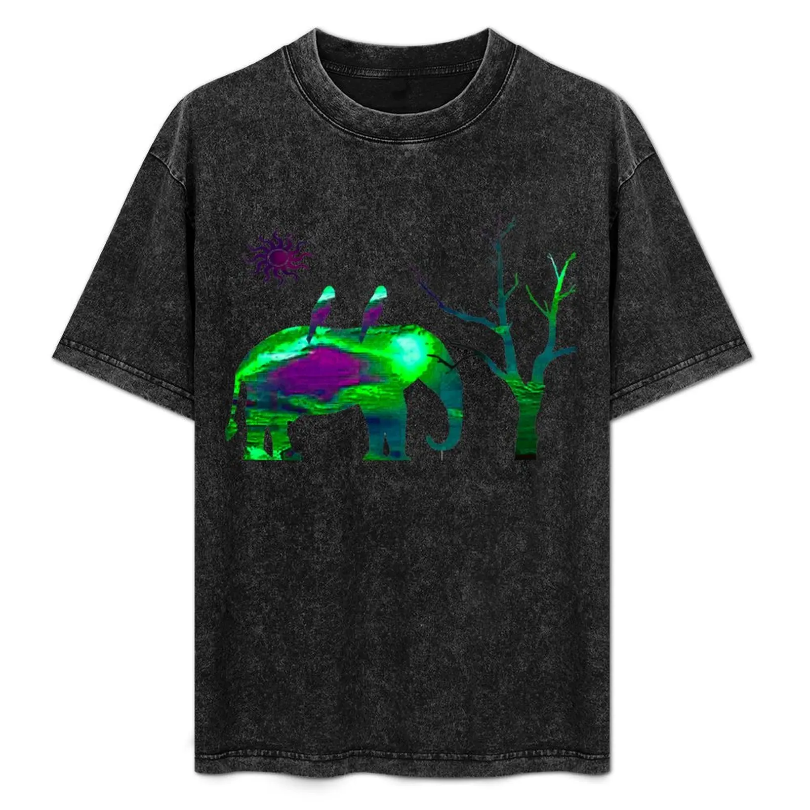 Neon Elephant and Parrots T-Shirt shirts graphic tees summer top blue archive designer shirts Men's clothing