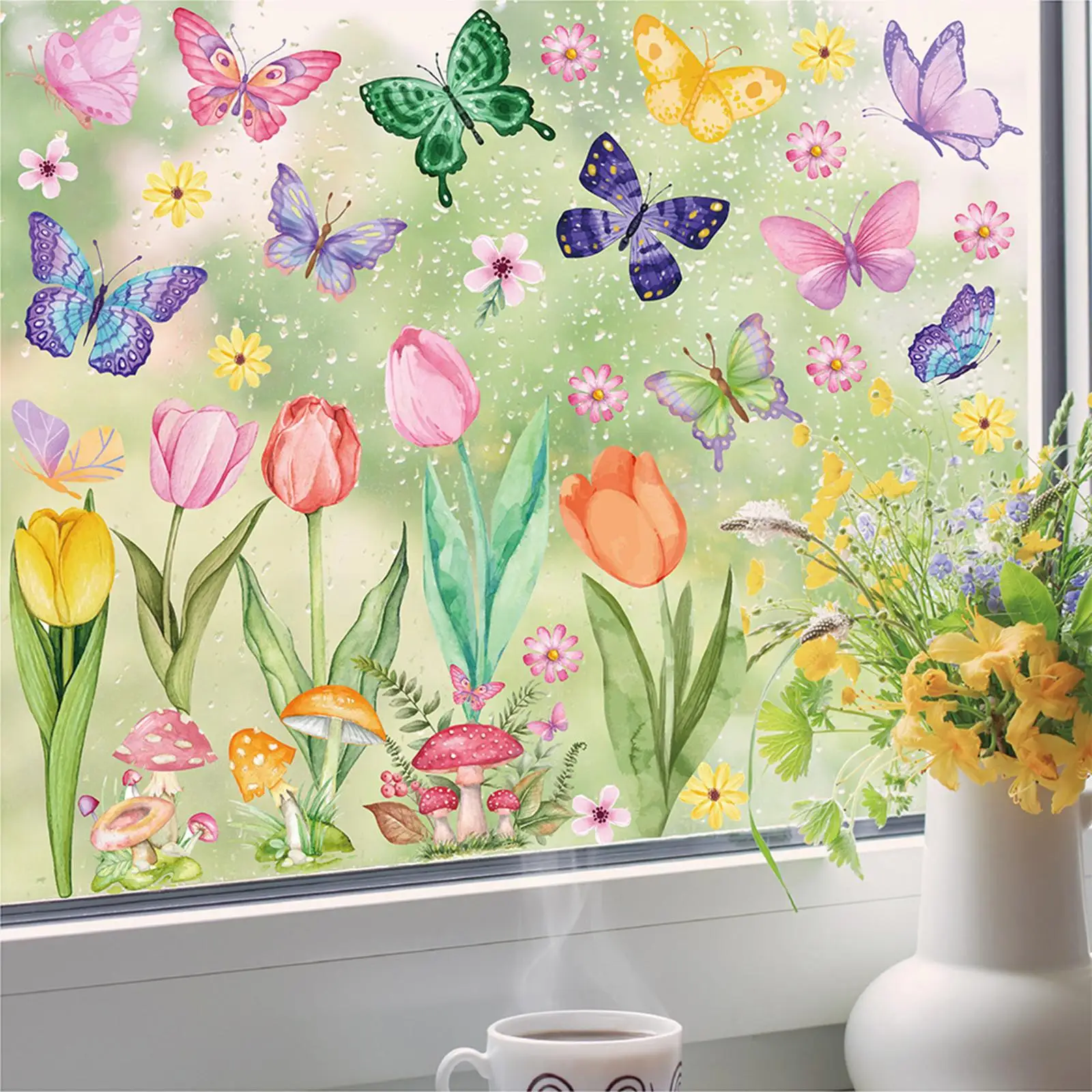Picture 7: 8 Sheets Window Stickers,Window Cling Stickers,Birds Butterfly Flowers Tree Wall