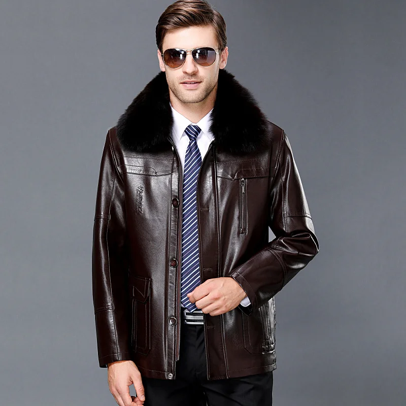 

Natural Leather Jacket Men 2024 100% Sheepskin Jackets for Real Fox Fur Collar Genuine 's Coat Winter Fleece Xhl