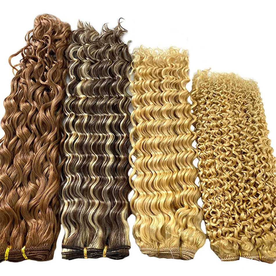 613 Deep Wave Curly Human Hair Bundles 100% Virgin Vietnamese Hair Extensions Highlight Double Weft สีบลอนด์ Braiding Genius Weft