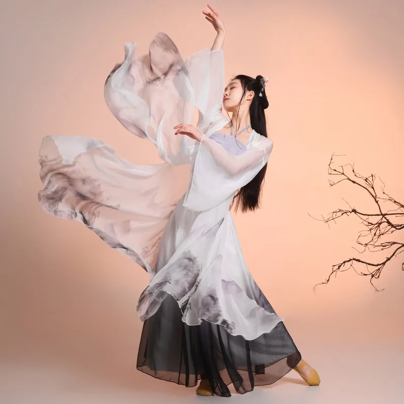 

Fairy elegant classical dance gauze, ink and wash national style long cardigan, jazz performance clothes