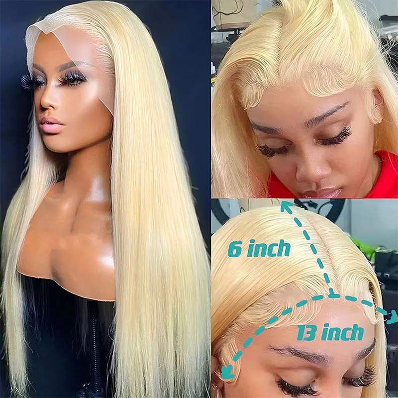 Blonde 613 Colored Bone Straight Human Hair Wigs 13x6 Lace Fronat Wig with Pre Plucked Hairline With Baby Hair 180% Density