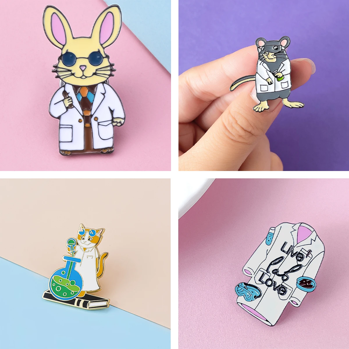 Harong Biology Chemistry Physics Pins Enamel Microscope Brooch Cell Petri Dish Lab Badge Science Lapel Lanyard Bag Accessories